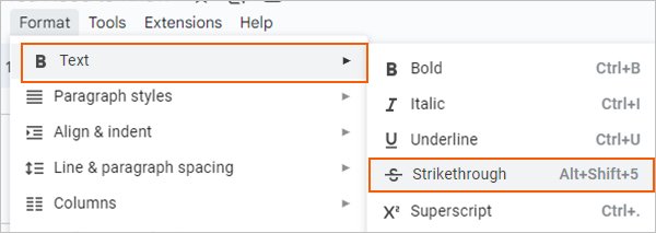select text and click on strikethrough