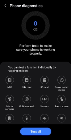 Phone diagnostic in Samsung Members App